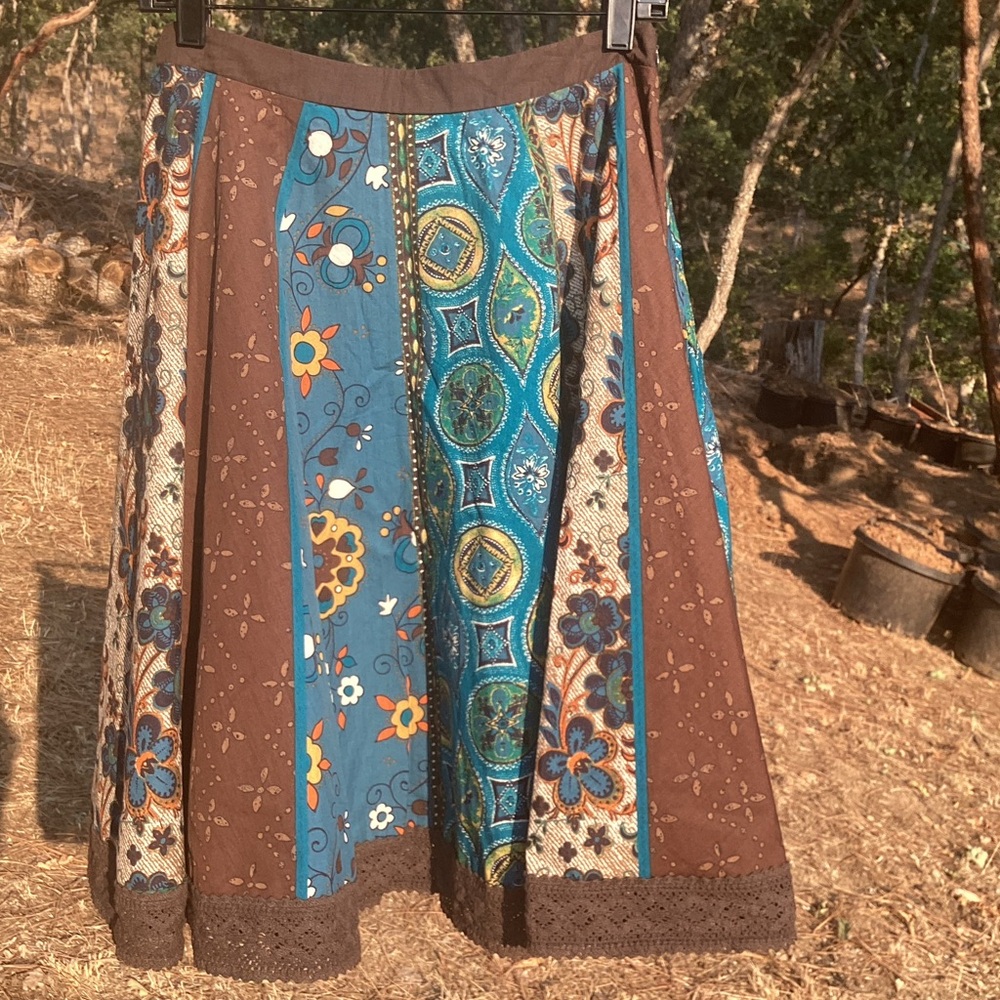 NWOT Patchwork Cotton Midi Skirt Size S Lace Boho Hippie Retro Cottagecore